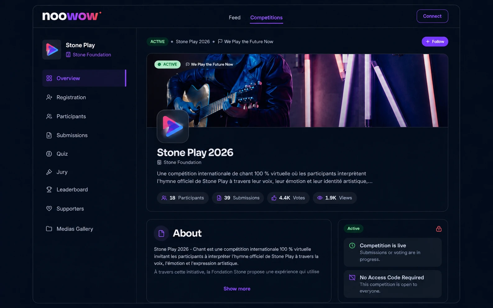 The Stone Play 2026 season page, as published on the Noowow platform